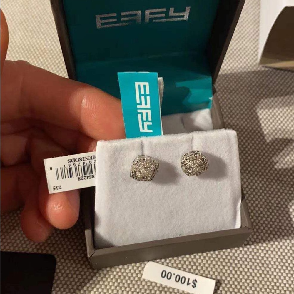 Effy Silver-Tone Pave Diamond Cushion Stud Earrings